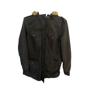 Levis Parka Womens Large Black Sherpa Lined Faux Fur Hooded Coat Jacket